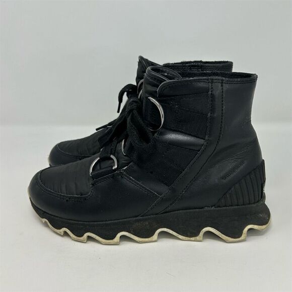 Sorel Kinetic Short Black Leather Lace Up Waterproof Boot Sneakers Size 8.5 - Picture 8 of 13